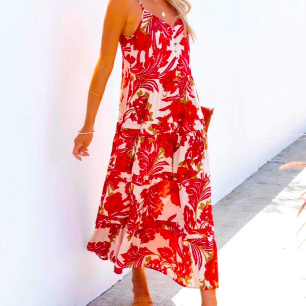 Vici collection red floral midi dress